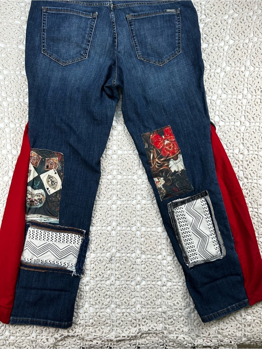 You Are Loved Bohemian Patchwork Jeans | Handmade Wearable Art | 14 - Picture 6 of 16